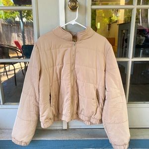 Tan zip up puff jacket